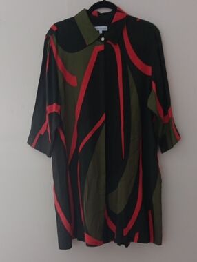 Perlavera Abstract Print Button-Up Tunic Dress #3685